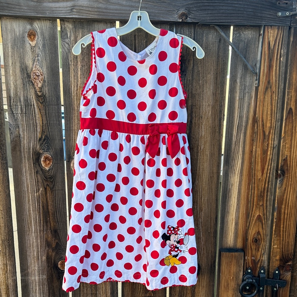 Disney Parks Minnie Mouse Disneyland White Dress with Red Polka Dots